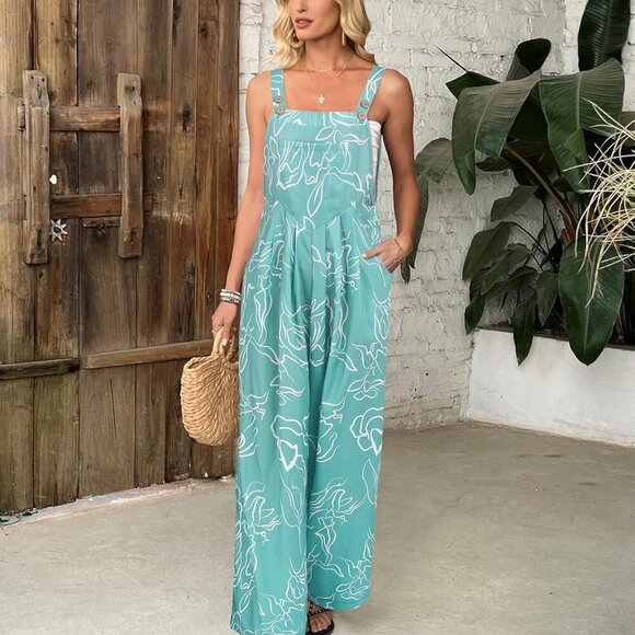 Women's Jumpsuits Summer Floral Print Boho Overalls Loose fit Wide Leg Baggy Lon - Picture 6 of 7